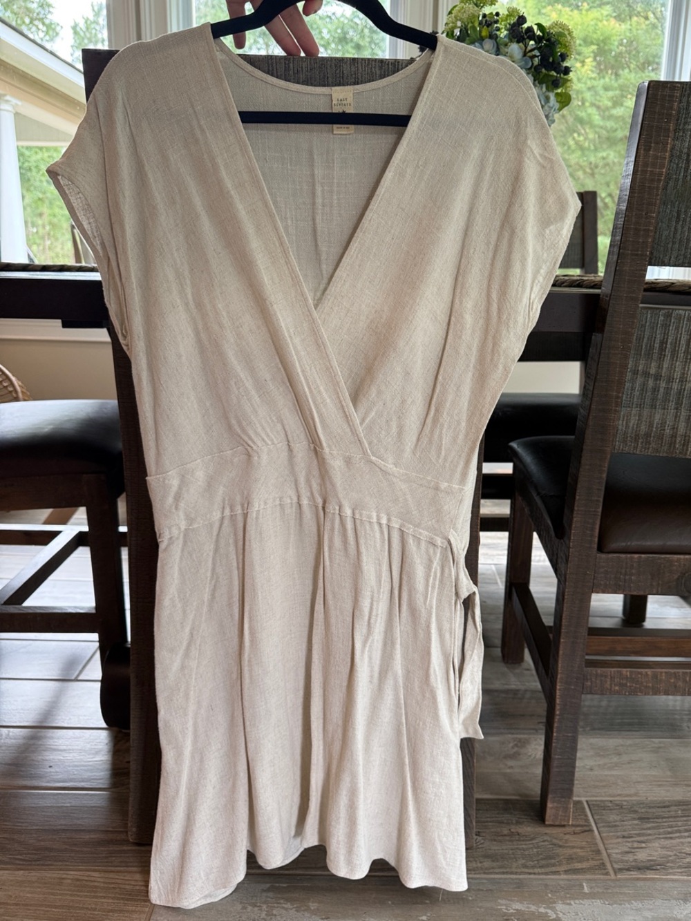 Light Cream V-Neck Linen Dress